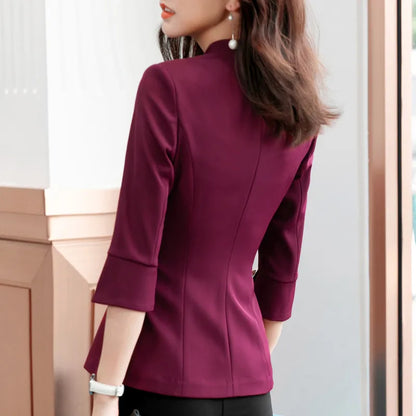 Naviu Women's Half Sleeve Slim Fit Blazer - Summer Business Casual Coat with Stand Collar