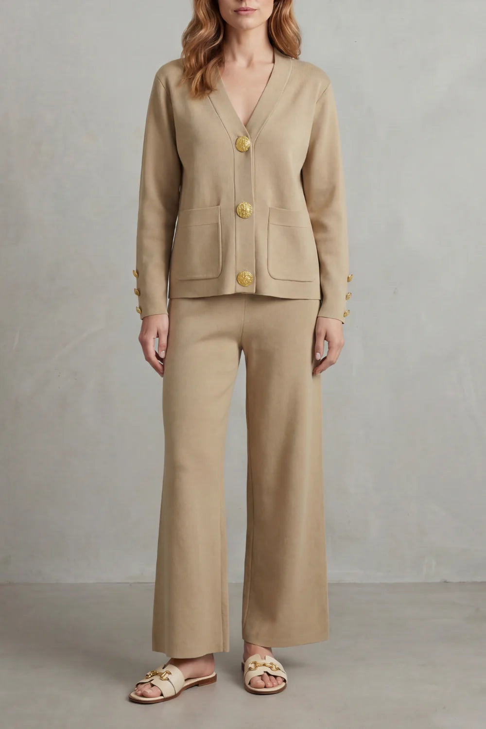 Chic Gold Buttoned Lounge Set - Elevate Your Comfort Fashion