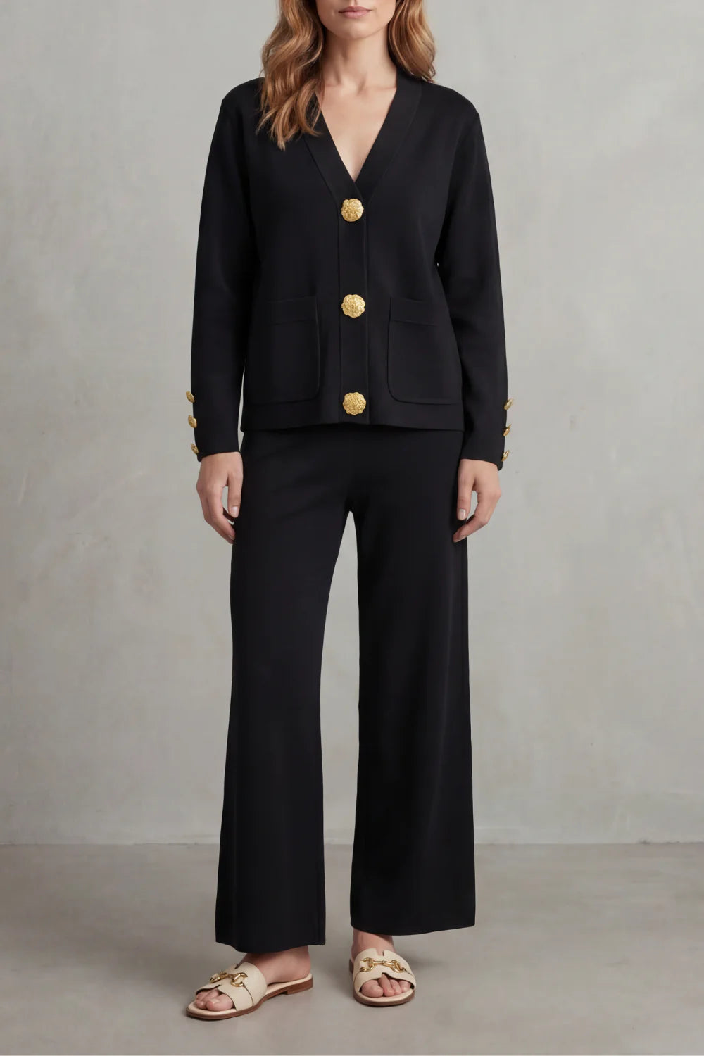 Chic Gold Buttoned Lounge Set - Elevate Your Comfort Fashion