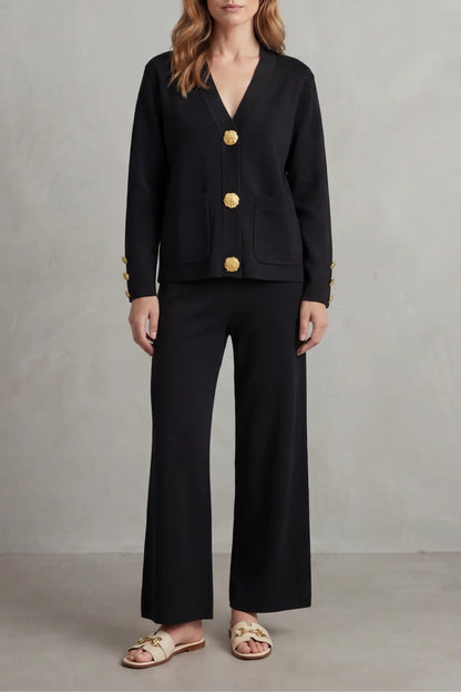 Chic Gold Buttoned Lounge Set - Elevate Your Comfort Fashion