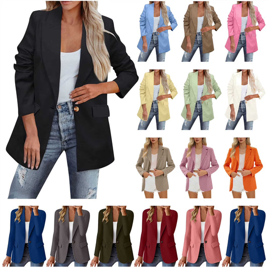 Plus Size Women's Blazer Jacket - Casual Open Front Suit Coat with Long Sleeves and Lapel Collar for Work and Office, Green, XXXL