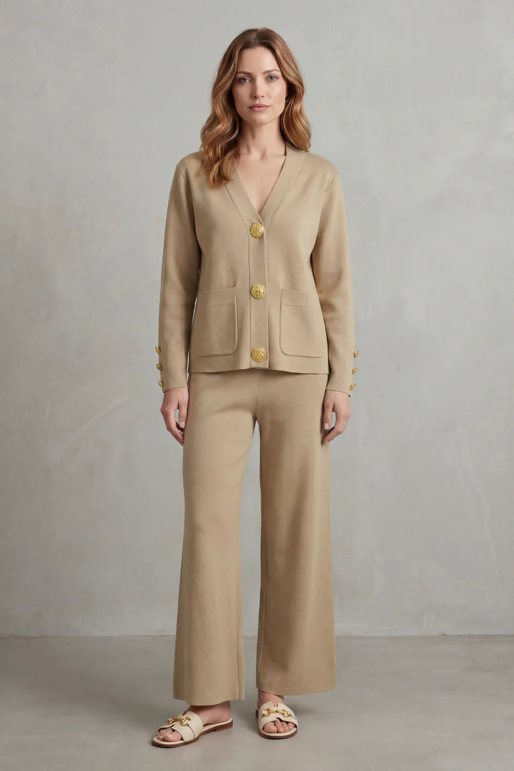 Chic Gold Buttoned Lounge Set - Elevate Your Comfort Fashion