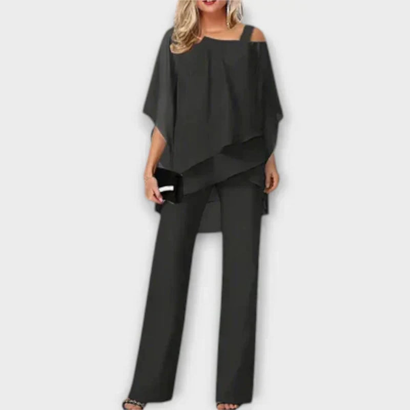 Celeste Elegance: Luxe Chiffon Jumpsuit Set for Effortless Style