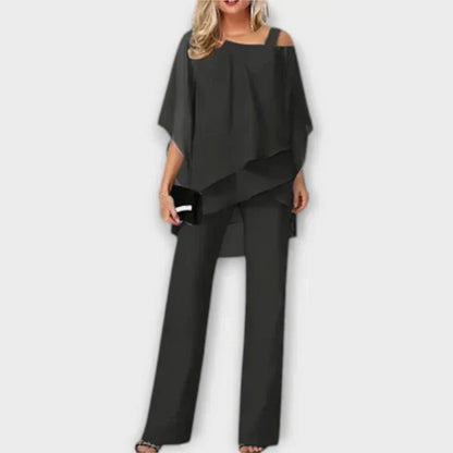 Celeste Elegance: Luxe Chiffon Jumpsuit Set for Effortless Style