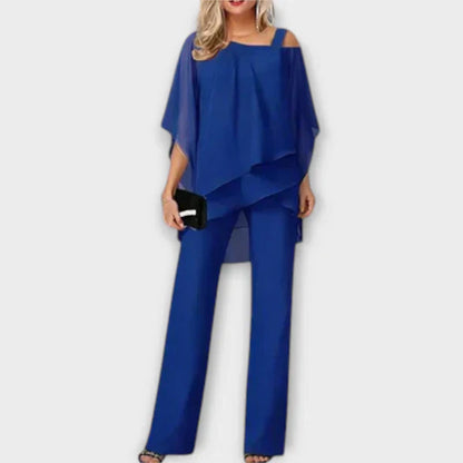 Celeste Elegance: Luxe Chiffon Jumpsuit Set for Effortless Style