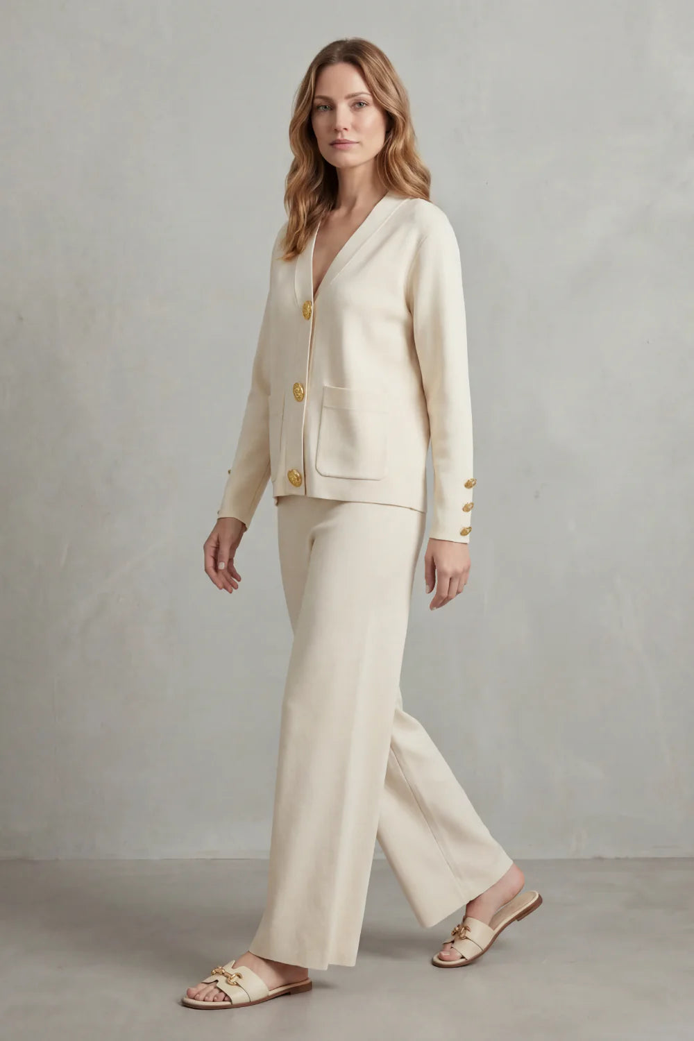 Chic Gold Buttoned Lounge Set - Elevate Your Comfort Fashion
