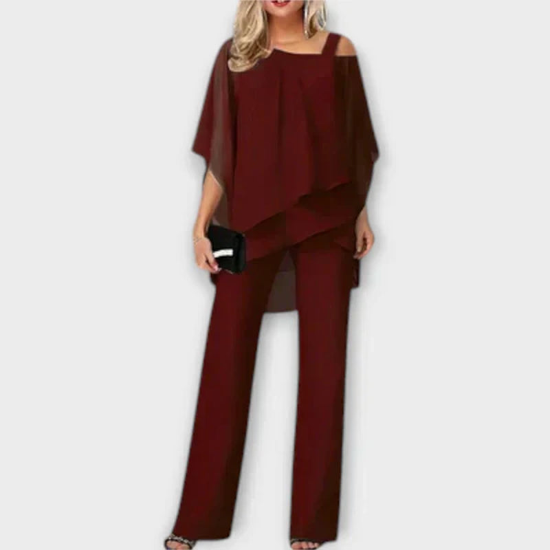 Celeste Elegance: Luxe Chiffon Jumpsuit Set for Effortless Style