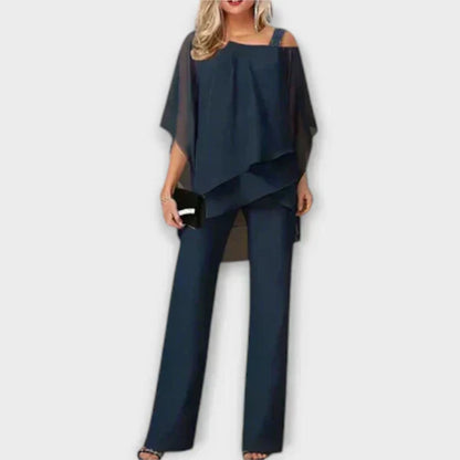 Celeste Elegance: Luxe Chiffon Jumpsuit Set for Effortless Style