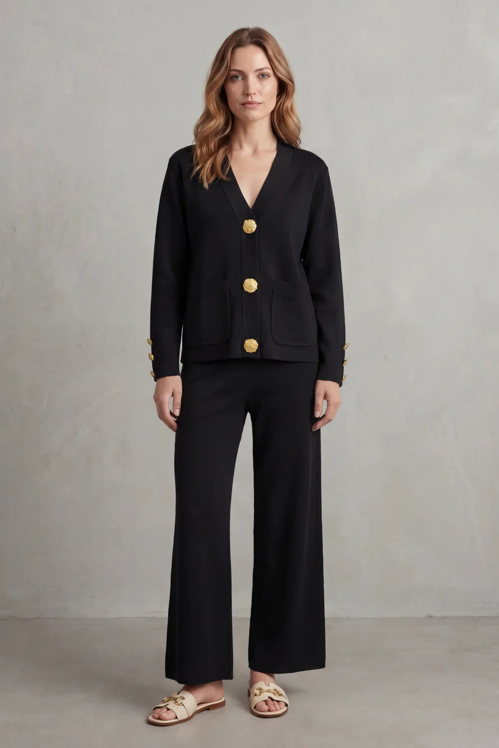 Chic Gold Buttoned Lounge Set - Elevate Your Comfort Fashion