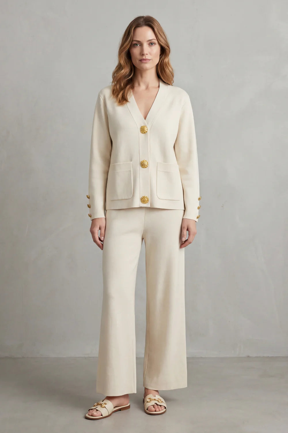 Chic Gold Buttoned Lounge Set - Elevate Your Comfort Fashion