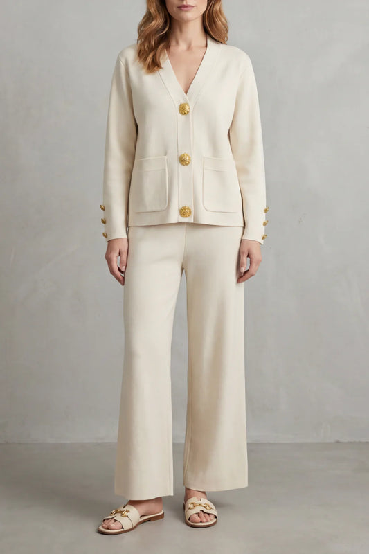 Chic Gold Buttoned Lounge Set - Elevate Your Comfort Fashion
